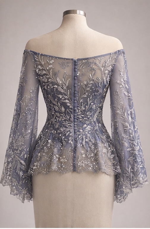 ÉLORIA Moonlit Lace Off-Shoulder Blouse  (Luxury Embroidered Top)